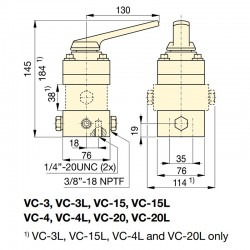 Enerpac VC-Series Remote Manual Directional Control Valves Dimensions Chart
