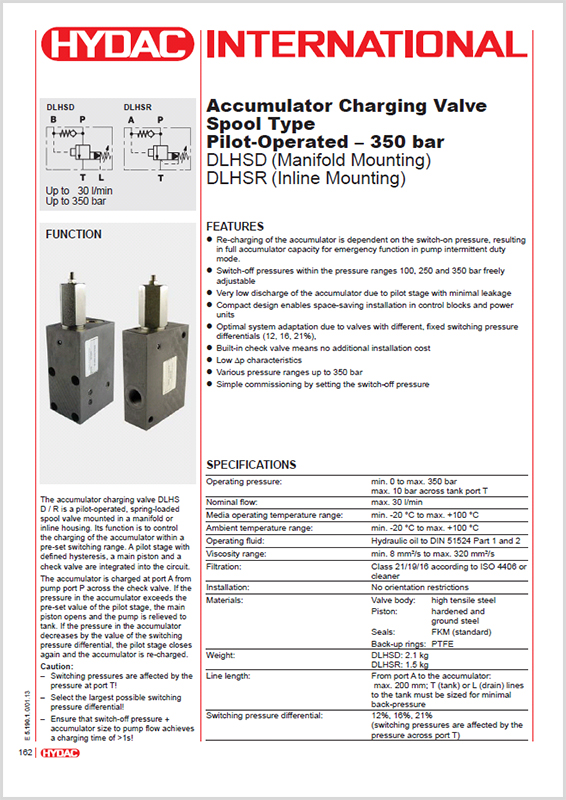 Hydac Accumulator Charging Valves DLHSD / DLHSR HYQUIP Limited