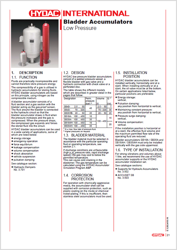 Hydac Low Pressure Hydraulic Bladder Accumulator SB HYQUIP Limited