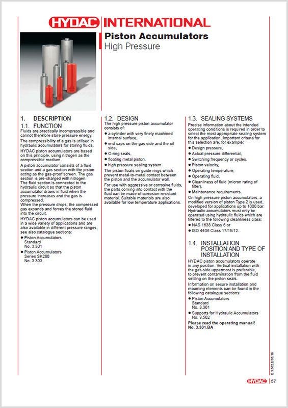 Hydac High Pressure Hydraulic Piston Accumulator SK HYQUIP Limited
