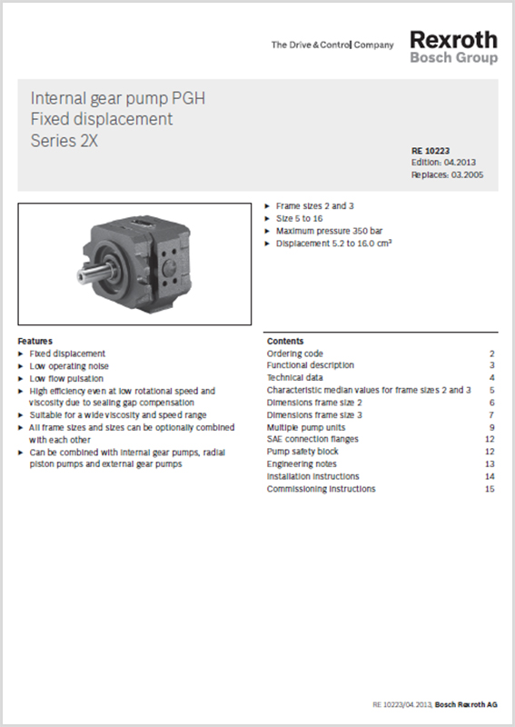 Bosch Rexroth Internal Gear Pump PGH Fixed Displacement Series 2X