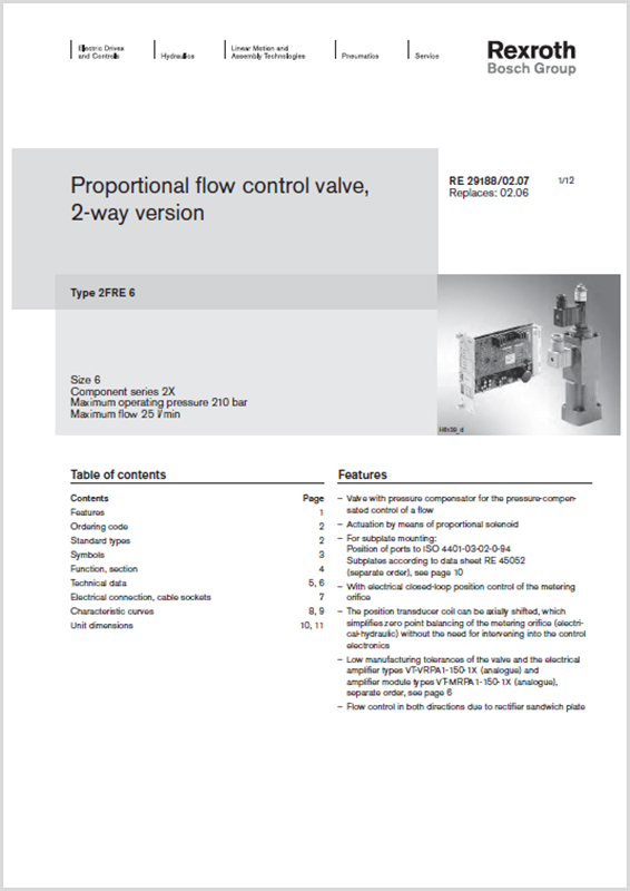 Bosch Rexroth Proportional Flow Control Valves, 2way Version 2FRE 6 HYQUIP Limited