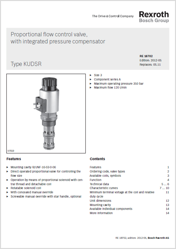 Bosch Rexroth Proportional Flow Control Valves with Integrated Pressure Compensator KUDSR