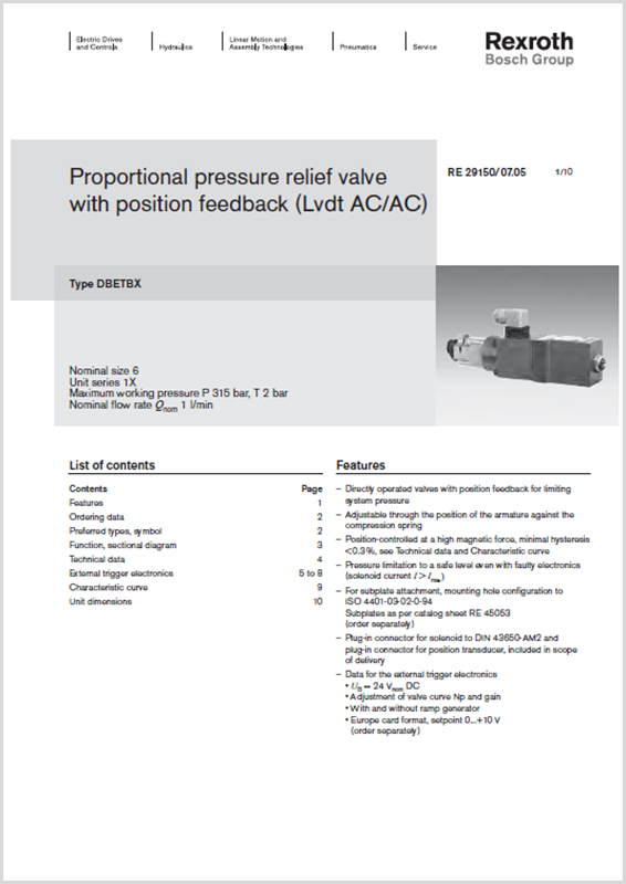 Bosch Rexroth Direct Operated Proportional Pressure Relief Valves with
