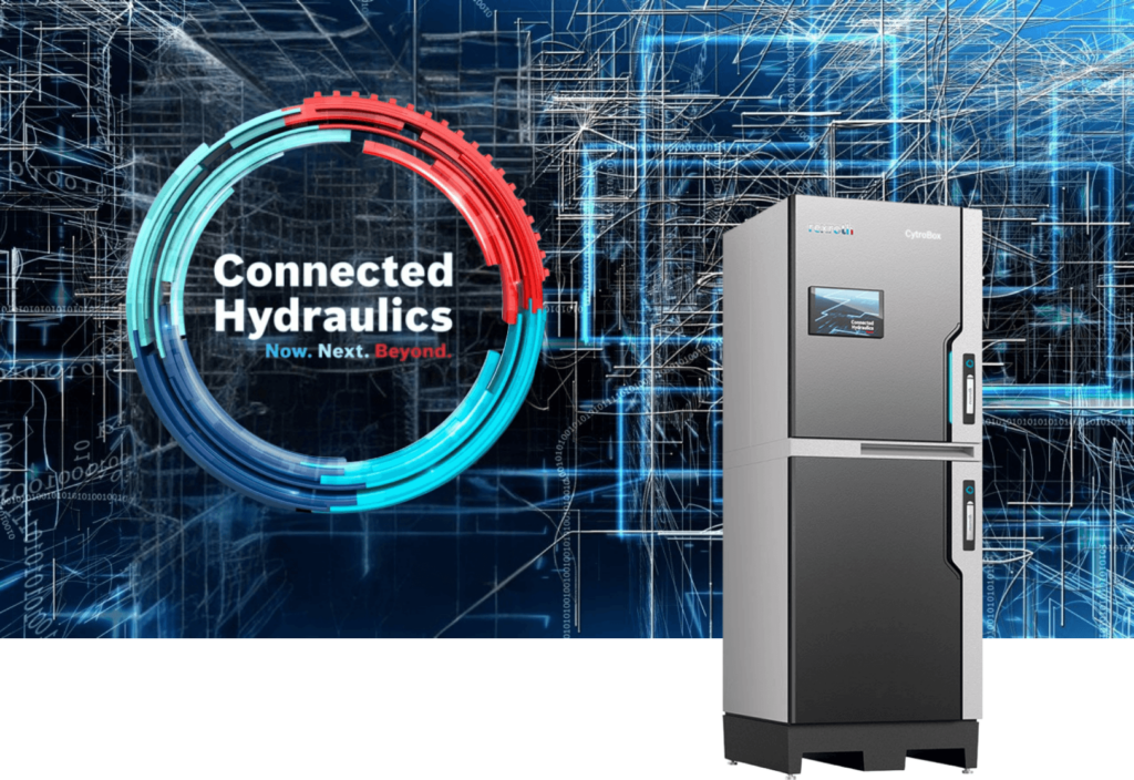 Bosch Rexroth CytroBox intelligent hydraulic power unit for connected medium-power industrial hydraulic systems.